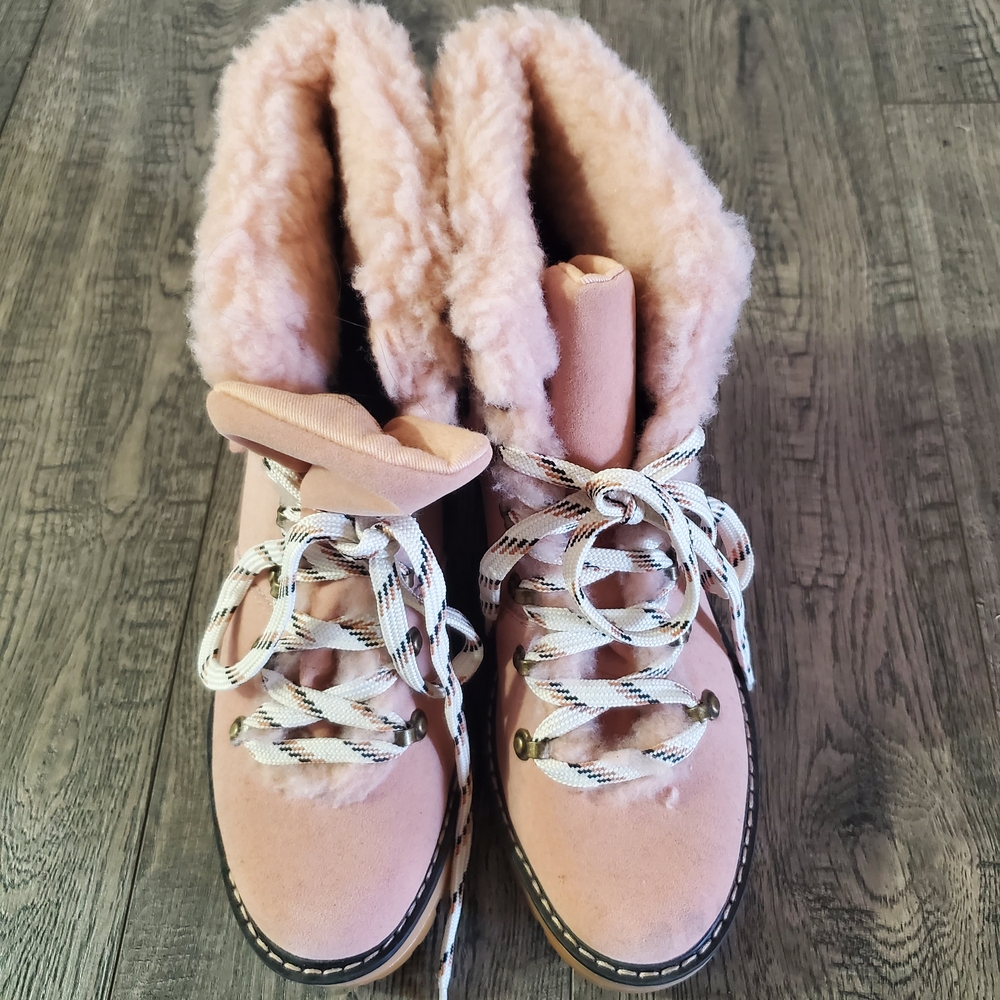 Time and Tru Pink Shearling Ankle Boots